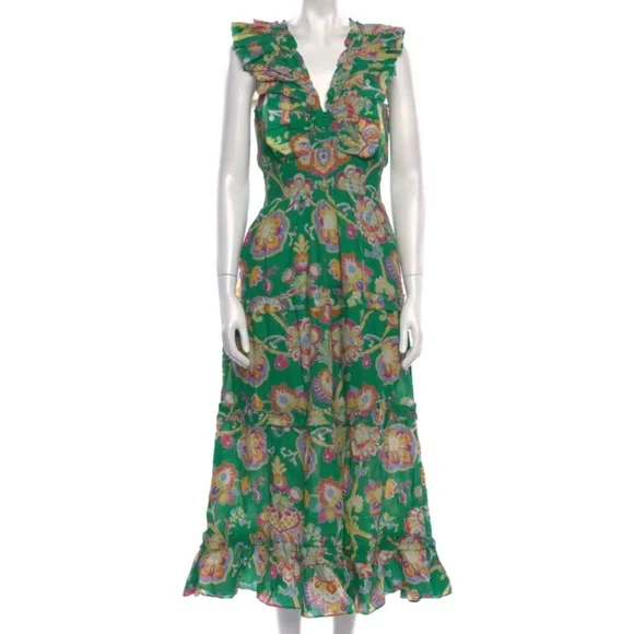 green emerald velvet dress Baltic Born Womens Audrey Deep V Maxi Dress | Green Floral main image 0